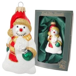 Krebs Glas Lauscha Weiß/Rot 12cm Schneemann aus Glas