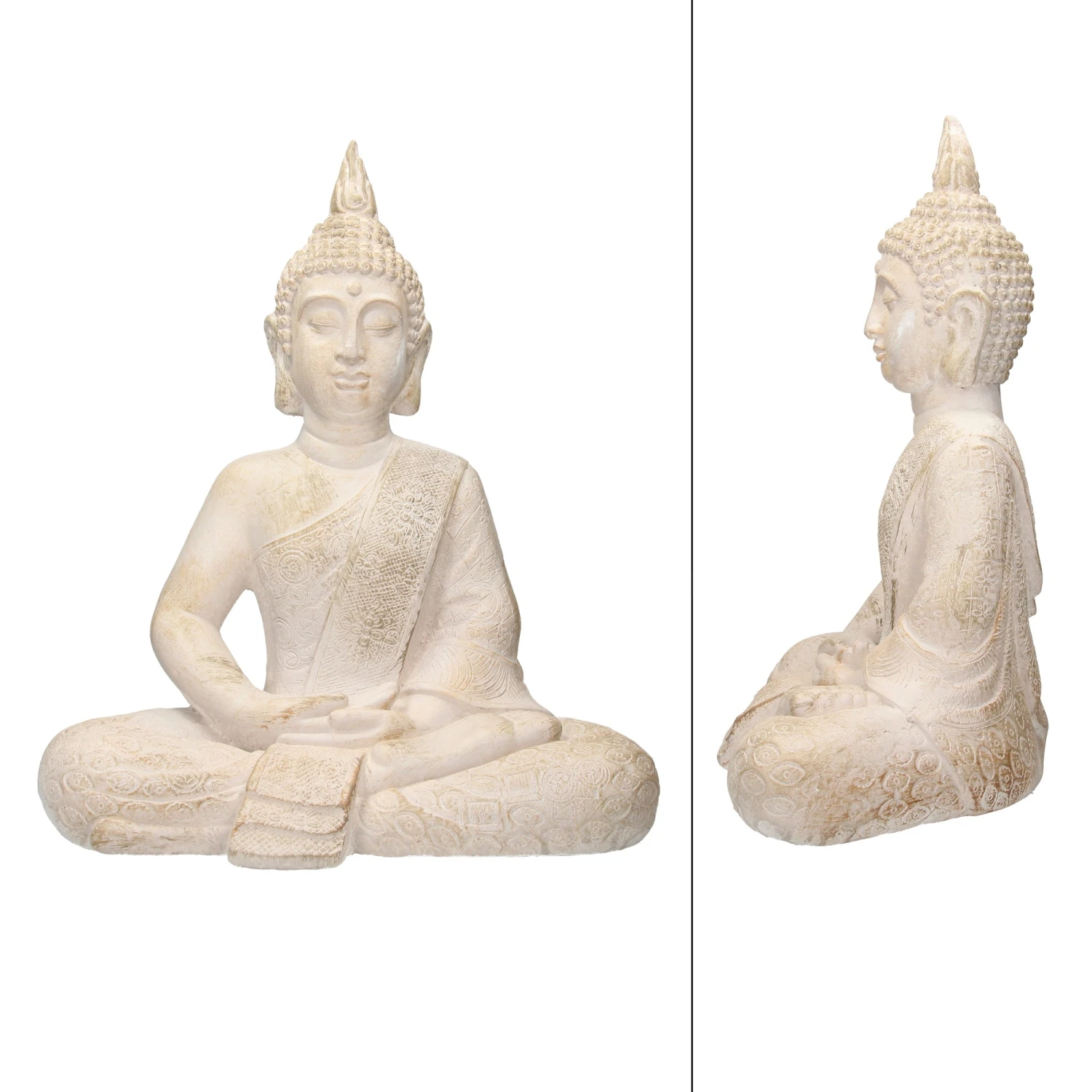 ECD Germany Buddha Figur 40x24x48 cm Beige/Grau 4 ECD Germany Buddha Figur 40x24x48 cm Beige/Grau – Bild 2