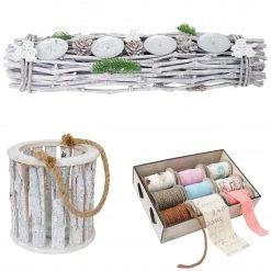 HWC Windlicht + Bänder + Gesteck (3er Set) - Standard