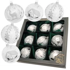 Krebs Glas Lauscha Eislack Weiß 8cm Glaskugeln 9-teilig