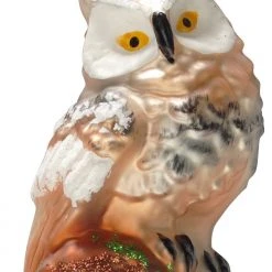 Krebs Glas Lauscha Kleine Eule auf Holzstamm 8cm