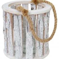 HWC Windlicht 36cm Holz Glaseinsatz - Standard