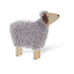 PureDay Großes Dekoschaf - Holz/Wolle - Grau